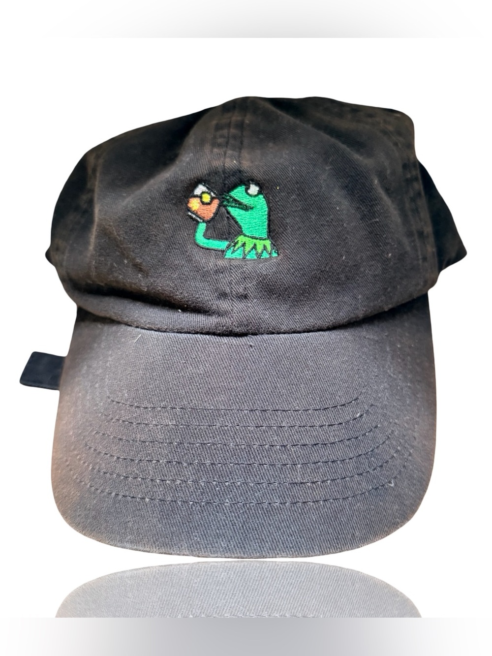 KC Caps Kermit the Frog Sipping Tea Dad Hat Black Adjustable Unisex OS